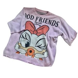 Pink Short Sleeve Knit Pullover Sweater Top Good Friends Donald Daisy Duck Large